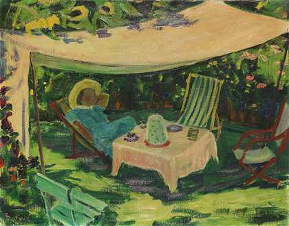 在花园帐篷里，20世纪40年代末。 by Arnold Balwé