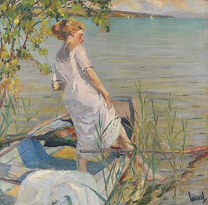 大约1920/25年，在斯塔恩堡湖的夏日早晨。 by Edward Cucuel