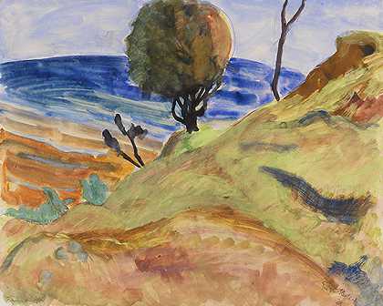 《岸上的树》，1921年。 by Erich Heckel