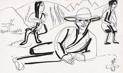 《说谎的农民》，1920年。 by Ernst Ludwig Kirchner