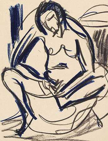 坐着的裸女，1925年。 by Ernst Ludwig Kirchner