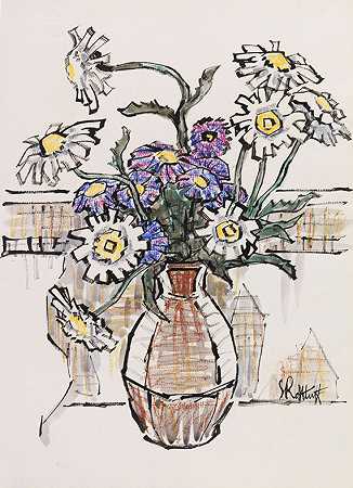 《带雏菊花束的静物》，约1960年。 by Karl Schmidt-Rottluff