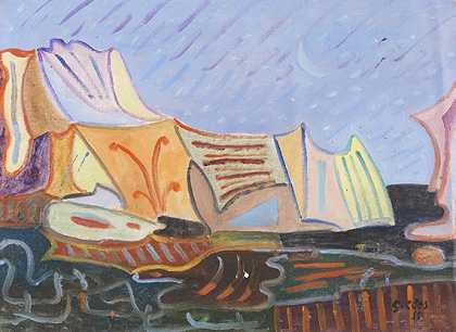 伊斯基亚风景区（峡谷），1955年。 by Werner Gilles