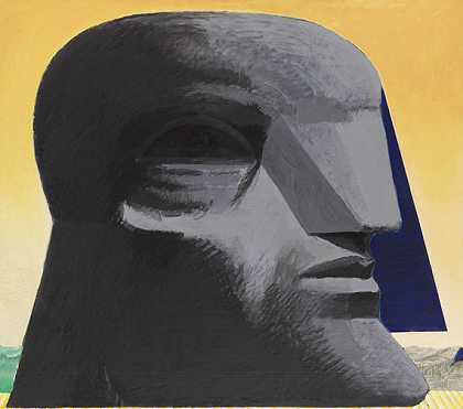 灰色大脑袋，蓝色佛罗伦萨帽，1978/79年。 by Horst Antes