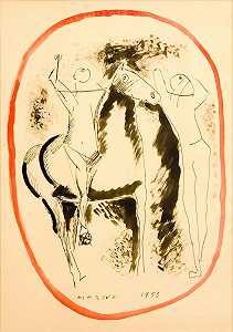 杂耍家与马（杂耍家与马），1953年 by Marino Marini