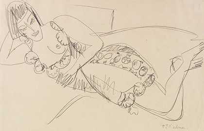 裸体躺着的女性，1915年。 by Ernst Ludwig Kirchner