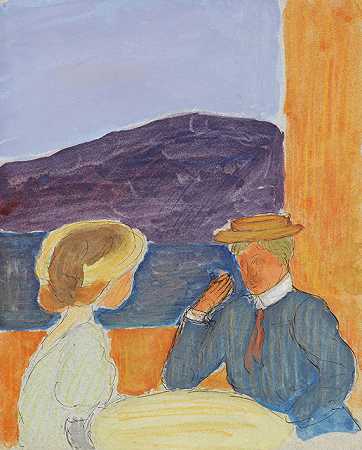 1908/09年，一对情侣在聊天。 by Marianne von Werefkin