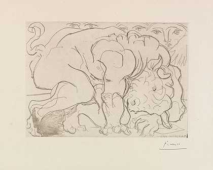 牛头怪受伤了。六、1933年。 by Pablo Picasso