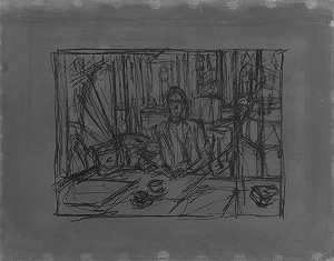 在咖啡馆（Au café），1954年 by Alberto Giacometti