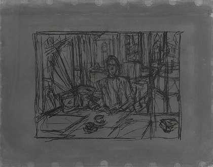 在咖啡馆（Au café），1954年 by Alberto Giacometti