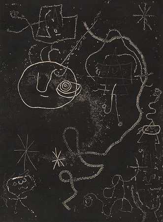 《小女孩跳绳，女人，鸟》，1947年 by Joan Miró