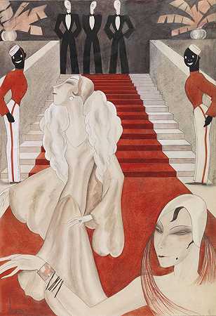 红地毯，1928年。 by Dodo (d. i. Dörte Clara Wolff)