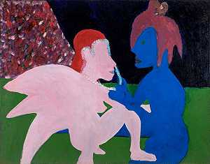 《崇拜》（粉色和蓝色人物），1962年 by Bob Thompson