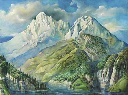 山地景观，1953年。 by Rudolf Schlichter