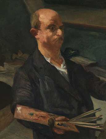 画架上的自画像，1928年。 by Ludwig Meidner