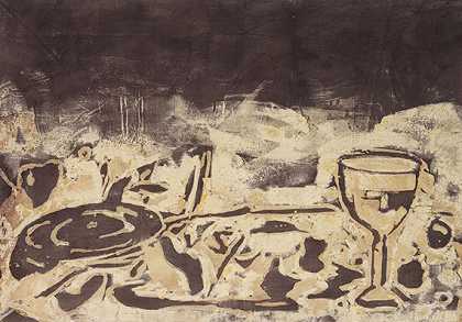 《红葡萄酒（静物画）》，1981年。 by Markus Oehlen