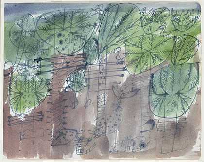 鸟类和蝎子棕榈林，1949年 by Jean Dubuffet