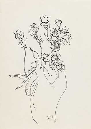 手和花，嗯1957年。 by Andy Warhol