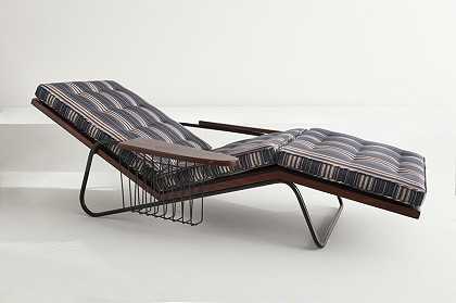 1950年红木和熟铁软垫躺椅 by Joaquim Tenreiro
