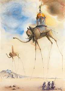 太空象，1965年 by Salvador Dalí