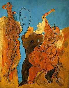 人物，包括一个无头人，1927年 by Max Ernst
