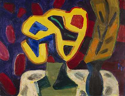 《黄与紫》的静物画，1953年。 by Ida Kerkovius