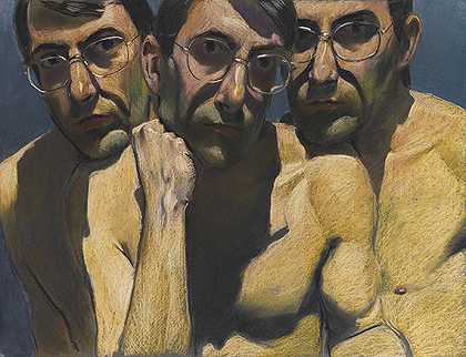 三个戴眼镜的男性躯干，1974年。 by Johannes Grützke