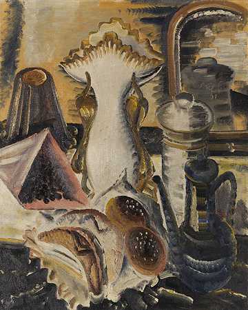 《咖啡壶、醋栗和水果的静物画》，1931年。 by Paul Kleinschmidt