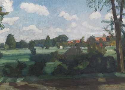 1920年左右，菲舍尔胡德附近的夏季草地（recto:Wümme的秋天）。 by Otto Modersohn
