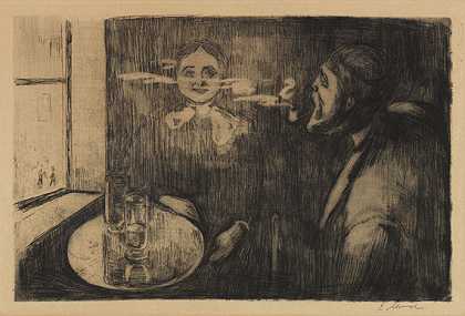 头对头（Plauderstunde），1894/1895年。 by Edvard Munch