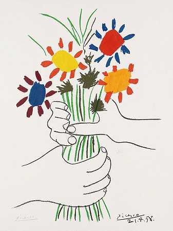 《花与手》（帕兹，埃斯托科尔莫），1958年。 by Pablo Picasso