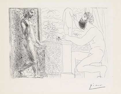 1933年，雕塑家与玛丽·塞雷塞一起创作图案。 by Pablo Picasso