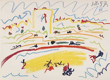 公牛和斗牛士，1961年。 by Pablo Picasso