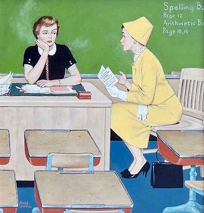 家长-教师会议，《周六晚邮报》封面，1959年 by Amos Sewell