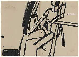 1954年，坐在工作室里穿着紧身连衣裤的模特 by Allan Kaprow
