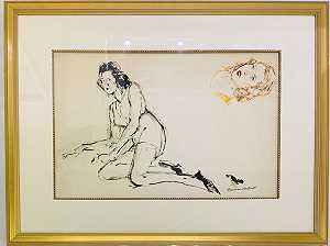 无标题研究（斜倚女性与肖像研究），约1950年 by Norman Rockwell