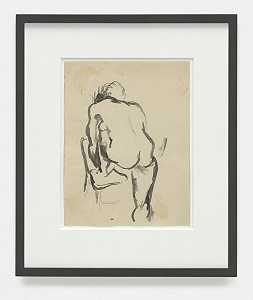 赤裸着脚坐在椅子上，身体前倾，1953年 by Allan Kaprow