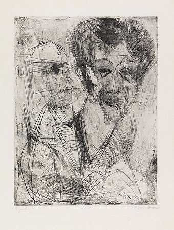 自画像（绘画），1916年。 by Ernst Ludwig Kirchner