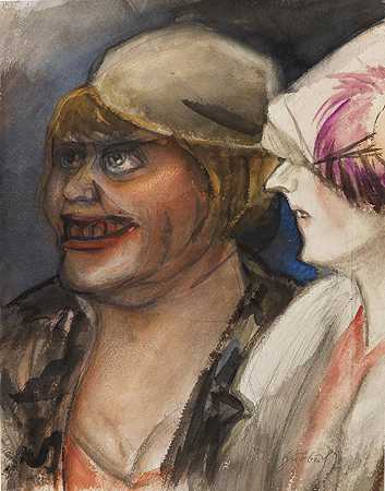 两位戴帽子的女士，1929/30。 by Karl Hubbuch