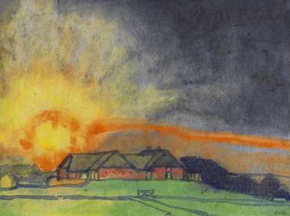 1930/1935年左右，霍夫西贝尔上空的日出。 by Emil Nolde