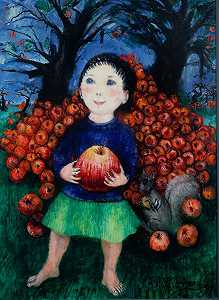 带苹果的女孩，1950年 by Philip Evergood