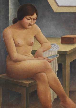 《带镜子的女孩》，1930年。 by Georg Schrimpf