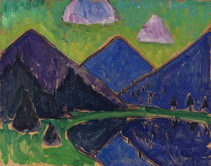 1910年左右的穆纳尔穆斯（蓝山）景观。 by Gabriele Münter