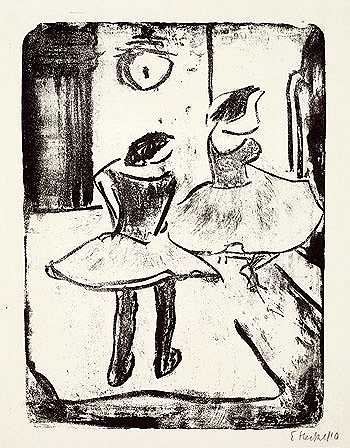 衣帽间里的舞者，1910年。 by Erich Heckel