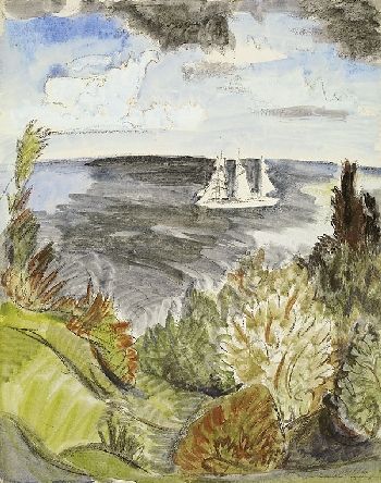 《帆船风景》，1926年。 by Erich Heckel