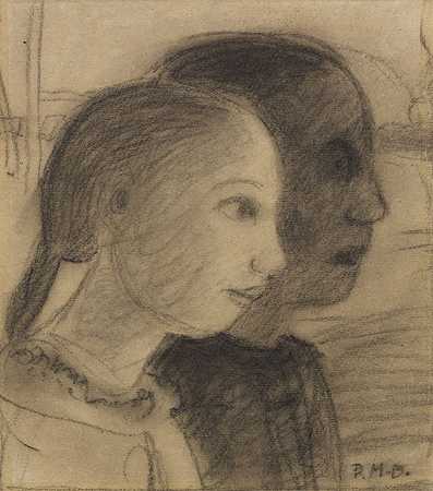 1903/04年，两个女孩侧面朝右。 by Paula Modersohn-Becker