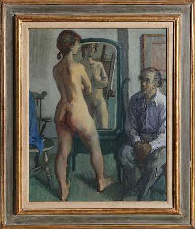 H.G.（哈里·戈特利布）裸体站立，约1950年 by Moses Soyer