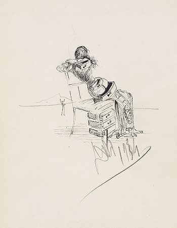 裸体坐在抽屉里，1934年。 by Salvador Dalí