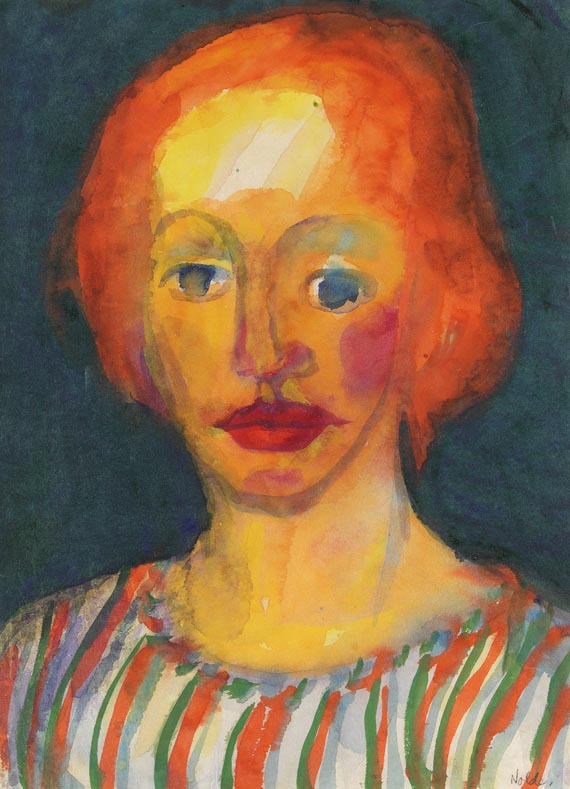 红头发女人的头，1925年。 by Emil Nolde