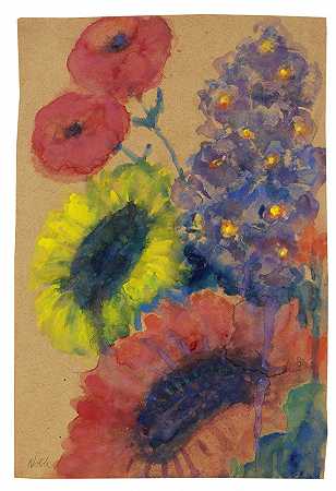 花卉静物画，1930年。 by Emil Nolde